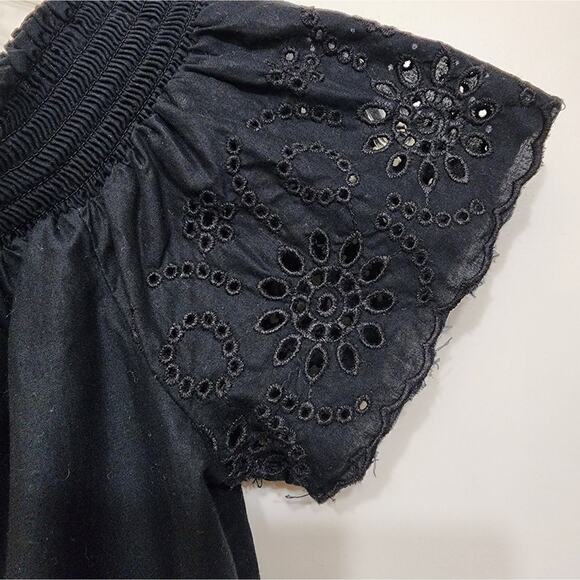 Old Navy Eyelet Off-the-Shoulder Festive Boho Black Blouse, Size Small - Picture 5 of 7